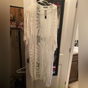Boho white lace long cardigan